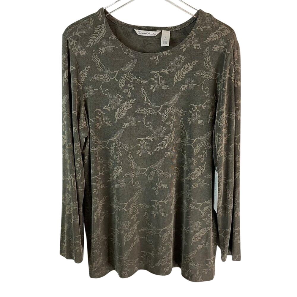 French Laundry Floral & Leaf Print  Knit Pullover Size Large